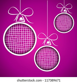 violet square christmas balls. christmas concept.