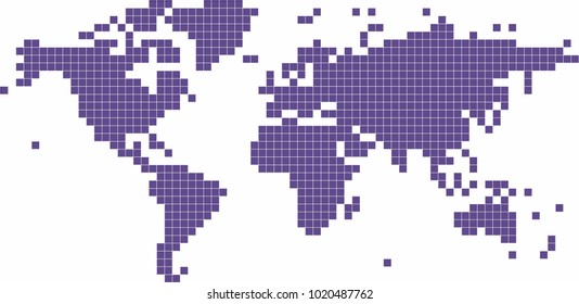 Violet square shape world map on white background, vector illustration.