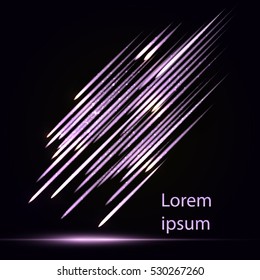 Violet Starfall. Abstract graphic made up of glowing lines. Meteor rain