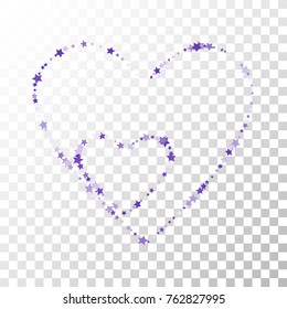 Violet Stars Confetti Lines on Transparent Background. Invitation Background. Banner, Greeting Card, Christmas and New Year card, Postcard, Packaging, Textile Print. Beautiful Starry Sky