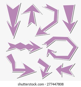 Violet sticker arrow set isolated on a white background