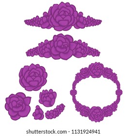 VIOLET succulents. Hand drawn vector illustration - Succulent elements design elements, arranged in different shapes. Suitable for logo design, stationery, wedding cards...