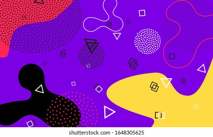 Violet Summer Design. Memphis Template. Terracotta Bright Backdrop. Yellow Simple Background. Doodle Pattern. Lavender Flow Artwork. Lilac Retro Elements.