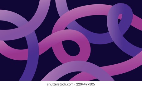 Violet tangled ribbons. Curved lines that intertwine and overlap on dark blue background.