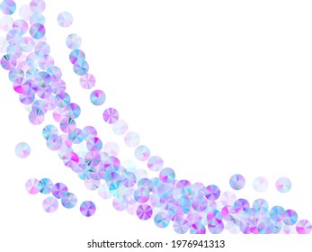 Violet tinsels confetti scatter vector illustration. Round lustering paillette elements holiday glitter flatlay. New Year confetti placer glowing background.