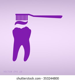 Violet Toothbrush and toothpaste set. Vector with tooth
