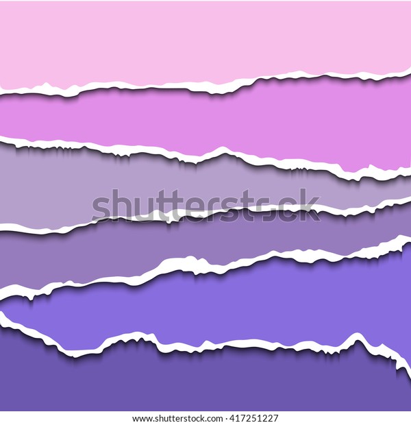 Violet torn paper colorful pieces. Vector design\
elements - multi colored paper with ripped edges. Vector torn paper\
stripe for scrapbooking with rough edges. Torn paper slices for\
banner or header