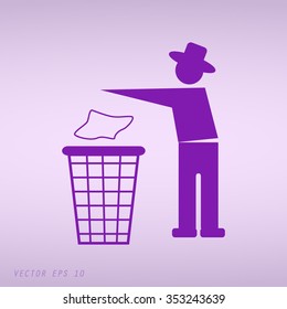 Violet Trash bin or trash can with human figure symbol in vector 