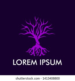 violet tree logo icon, symbol or sign with philosophy of education, magic and nature