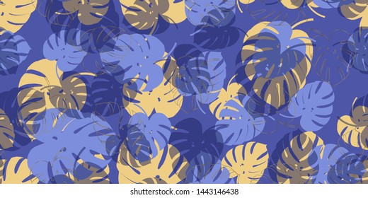 Violet tropical monstera seamless vector pattern background.