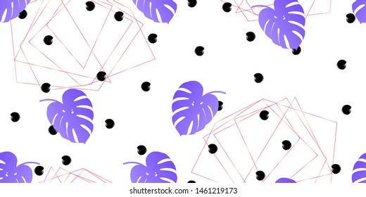 Violet tropical monstera seamless vector pattern background. Exotic wallpaper