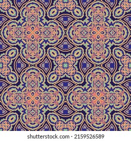 Violet turquoise ornamental seamless vector pattern, medieval, oriental style