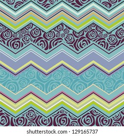 Violet- turquoise purple zigzag vector pattern  with roses