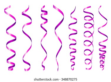 Violet Twirl Paper Streamer Set. Vector illustration isolated on white background