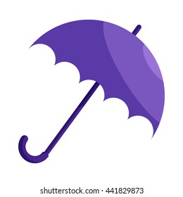 Violet umbrella icon in cartoon style on a white background