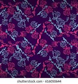 Violet Valentine geometrical seamless pattern in chinese floral style. Simple puzzle repeatable backdrop.