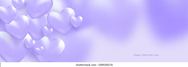 Violet Valentine's Day background Place for text, hearts on bright backdrop. Cute  love banner, greeting card, sale Valentine's day concept background. 