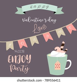Violet valentine's day collection for banners,Placards with dessert and ribbon