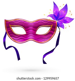 Violet vector carnival mask with flower and ribbons