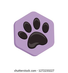 violet vector hexagon shape icon with the animals. animal footprint purple hexagonal. Cat paw icons isolated.
