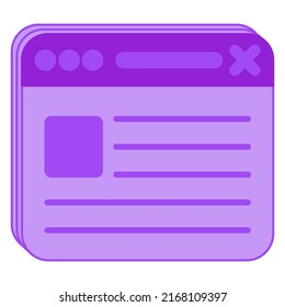 Violet vector icon of website page in browser. Simple color pictogram of the blog isolated on transparent background