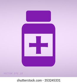 Violet Vector illustration of medical bottle with pills