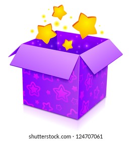 Violet vector magic box with yellow stars and magenta pattern