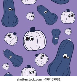 Violet Vector outline pumpkins seamless pattern. Pumpkin patch background. illustration on a Halloween theme