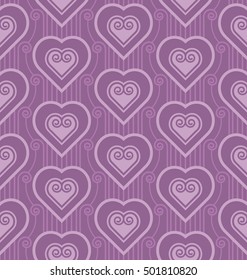 violet vector pattern with heart in art deco style. seamless motif. love concept fabric illustration