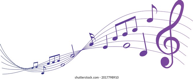 violet vector sheet music - musical notes melody on white background