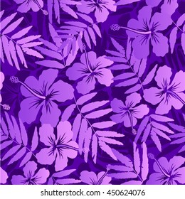 Violet vector tropical flowers seamless pattern