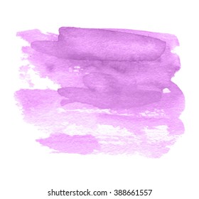 Violet vector watercolor hand drawn paper grain texture isolate strokes stain in white background. Artistic lavender colorful striped daub smear element for design, banner, template, decoration, web