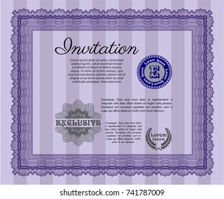 Violet Vintage invitation. Artistry design. Easy to print. Customizable, Easy to edit and change colors. 