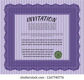 Violet Vintage invitation. With background. Artistry design. Detailed. 