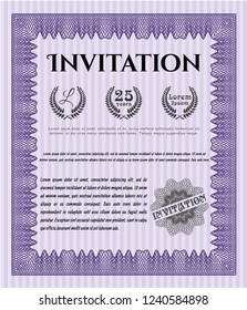 Violet Vintage invitation. With background. Beauty design. Detailed. 