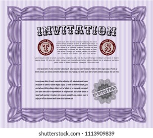  Violet Vintage invitation. With background. Money Pattern design. Detailed. 