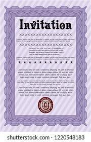 Violet Vintage invitation. With background. Money Pattern. Customizable, Easy to edit and change colors. 