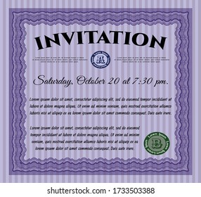 Violet Vintage invitation. Beauty design. With guilloche pattern and background. Customizable, Easy to edit and change colors. 
