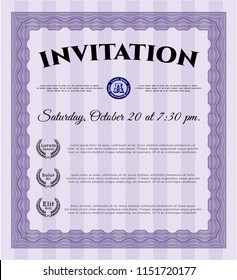 Violet Vintage invitation. Complex background. Detailed. Superior design. 