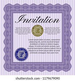 Violet Vintage invitation. With complex background. Cordial design. Customizable, Easy to edit and change colors. 