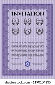 Violet Vintage invitation. With complex background. Beauty design. Vector illustration. 