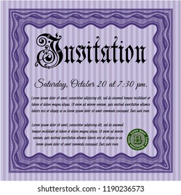 Violet Vintage invitation. Complex background. Customizable, Easy to edit and change colors. Retro design. 