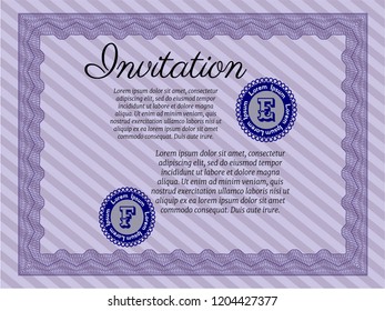 Violet Vintage invitation. With complex background. Money design. Detailed. 