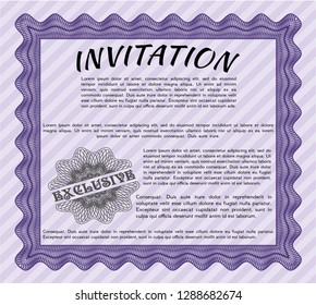 Violet Vintage invitation. Complex background. Cordial design. Detailed. 