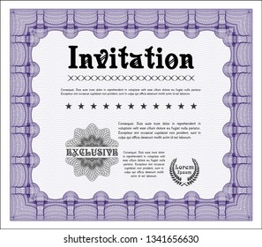 Violet Vintage invitation. Complex background. Sophisticated design. Vector illustration. 