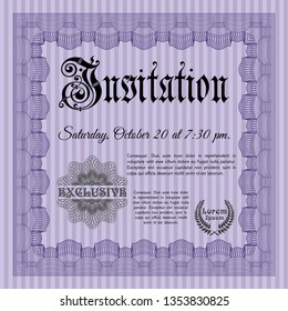Violet Vintage invitation. With complex background. Excellent design. Detailed. 