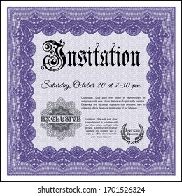 Violet Vintage invitation. Complex background. Money design. Customizable, Easy to edit and change colors. 