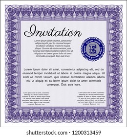 Violet Vintage invitation. With complex linear background. Sophisticated design. Detailed. 