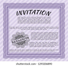 Violet Vintage invitation. With complex linear background. Nice design. Customizable, Easy to edit and change colors. 