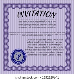 Violet Vintage invitation. With complex linear background. Nice design. Detailed. 